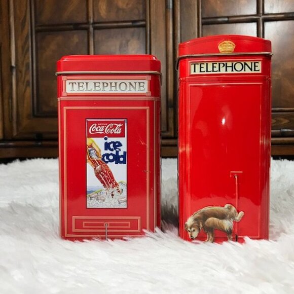 Set of 2 Vintage Coca-Cola Phone Booth Tin + Churchill's Phone Kiosk Money Box - Picture 4 of 8